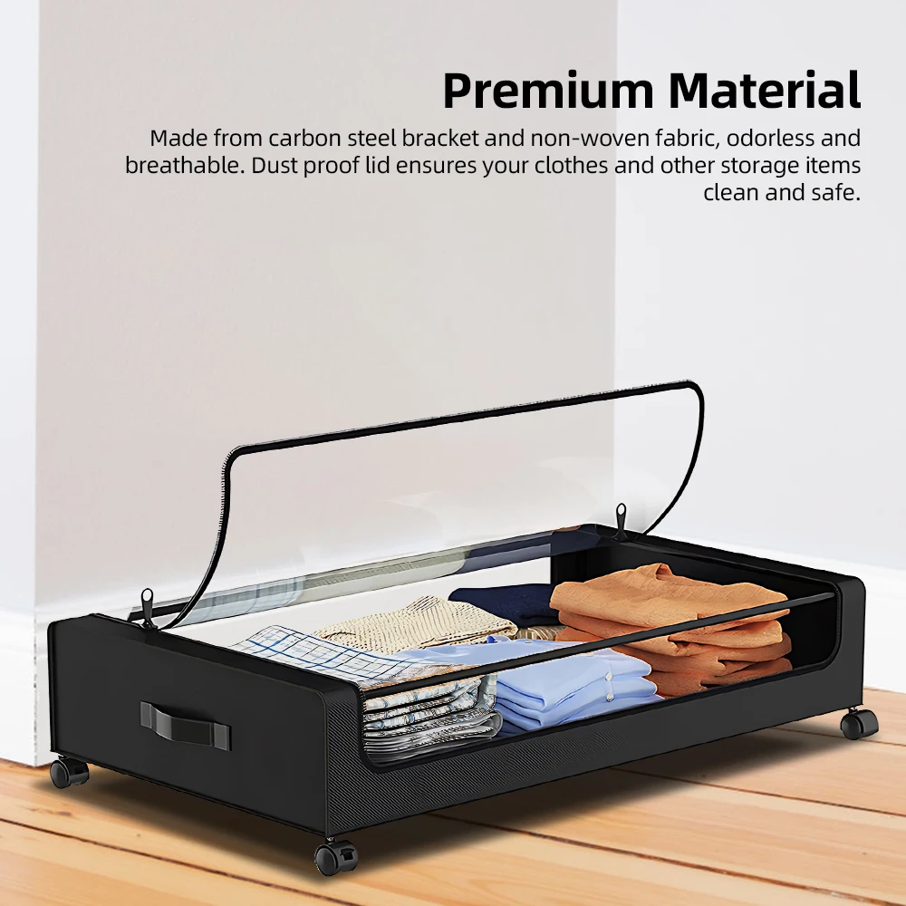 

Clear Under Bed Storage Container with Wheels and Lid Plastic Rolling Organizer Drawer for Clothes Shoes Dorm Bedroom Closet