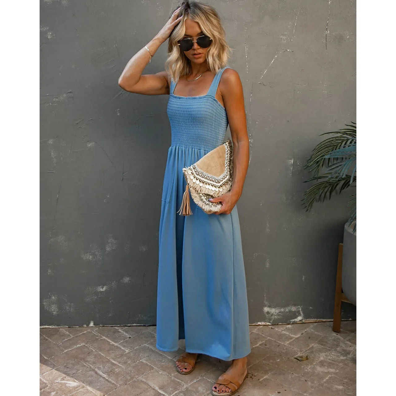 Feminino novo casual bolso solto perna larga calças gerais macacão férias multi-cor cinta sem mangas