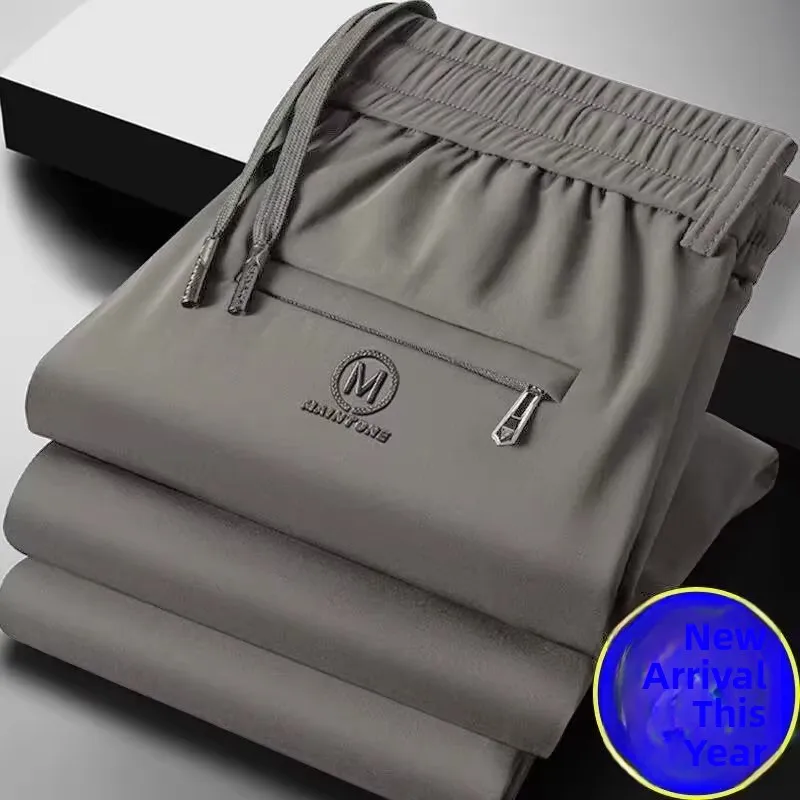 Busin Casual Ice Silk Cooling Hose mit geradem Bein, dünne, atmungsaktive, leichte Herren-Cargohose mit Reißverschluss