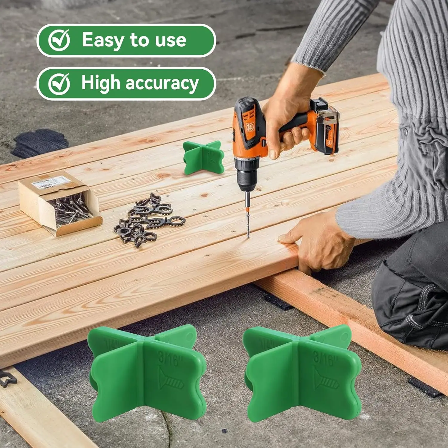 4Pcs Deck Board Spacers Assorted Thicknesses 1/16 1/8 3/16 1/4 Inch for Pressure Treated Wood Deck Spacer Tool