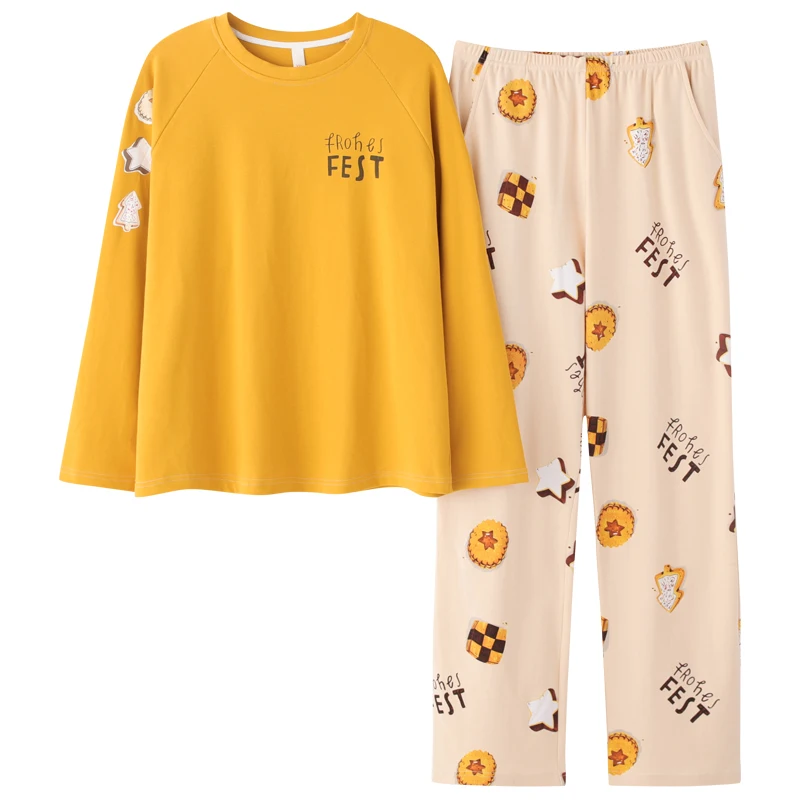 MIIOW Winter Women Pajama Sets Ins Style Cotton Prints Loungewear Cute Comfortable Sleepwear Loose Long Sleeve Clothes for Girls