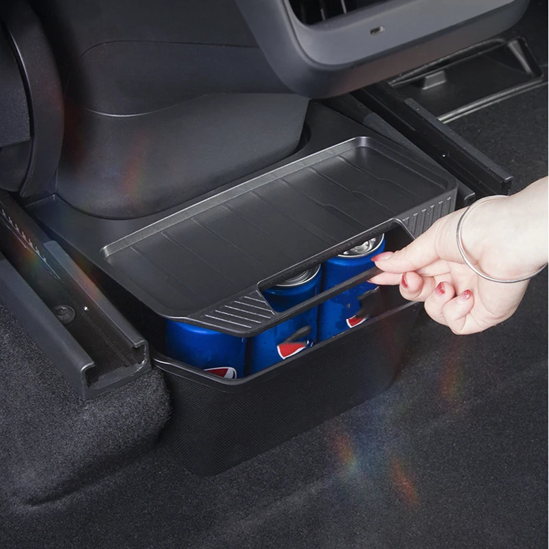 For Tesla Model Y Rear Seat Beverage Box  Accessories Center Console Bins Backseat Trash Can Garbage Bag Under Seat Tray