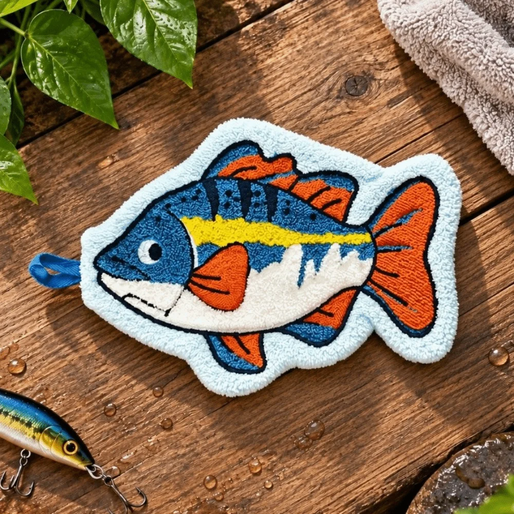 Absorbent Fishing Hand Towel Quick Dry Hanging Lure Fishing Wipe Cloth Fish Shaped Thickened Kitchen Hand Towel Multifunctional