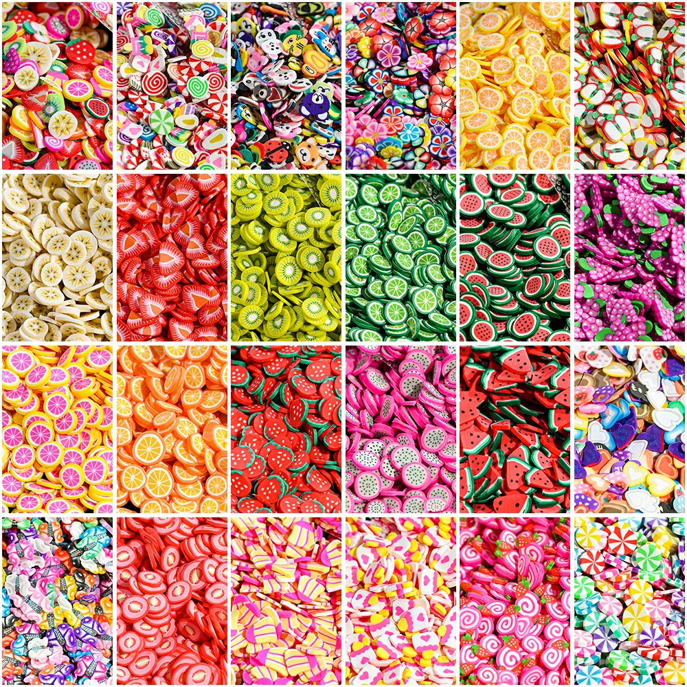 1000pcs/bag 3D Summer Fruit Slices Kawaii Polymer Clay Strawberry Lemon Nail Charms For Nail Art Decoration Flatback Rhinestones