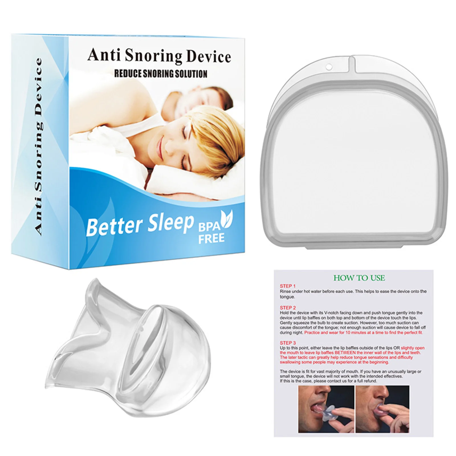 Anti-snoring Device Silicone Tongue Cover for Mouth Anti Snoring Solution for Better Nighttime Sleeping