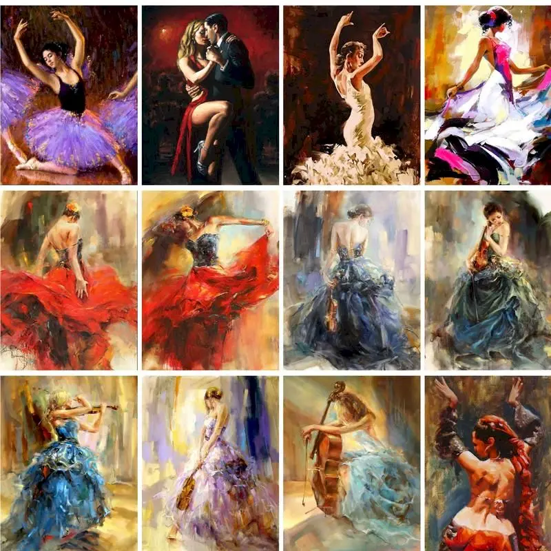 

GATYZTORY 60X75cm Oil Painting By Numbers Figure Dancer DIY Paint By Numbers On Canvas Home Decor Frameless Digital Painting