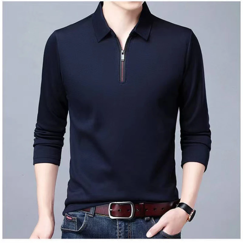 Spring Autumn Fashion Zipper POLO Collar Long Sleeve Tees Pullovers Loose Casual Simplicity Chaopai Thin Daily Bottoming Shire