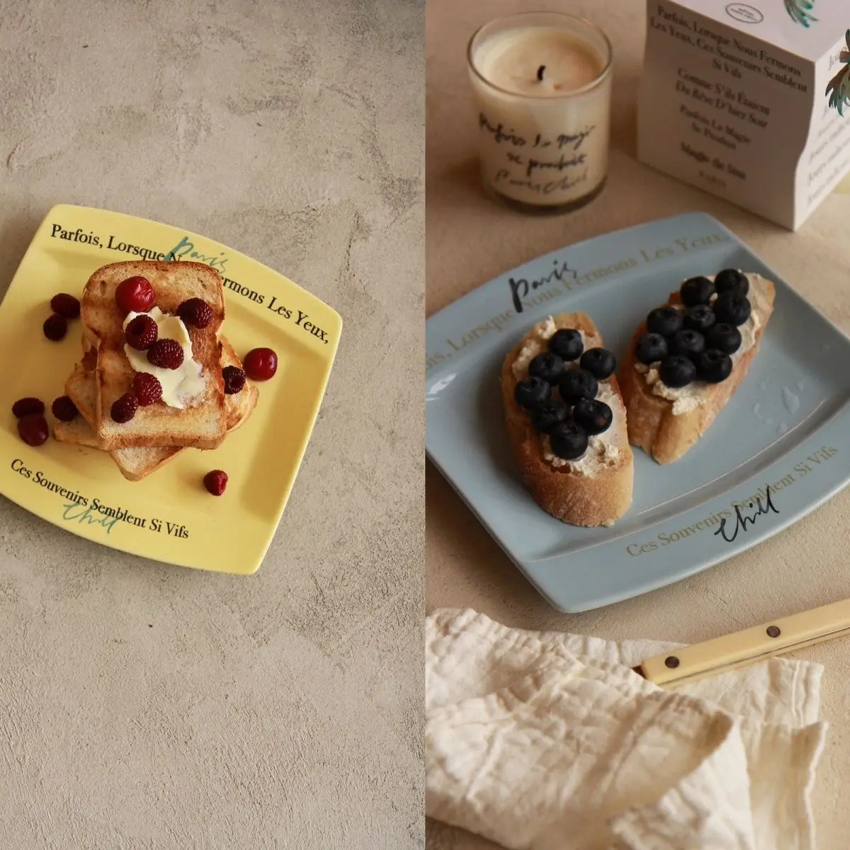 French Retro Square Plate Household English Letter Ceramic Tableware Square Plate Irregular Plate Yogurt Bowl Ins Tableware