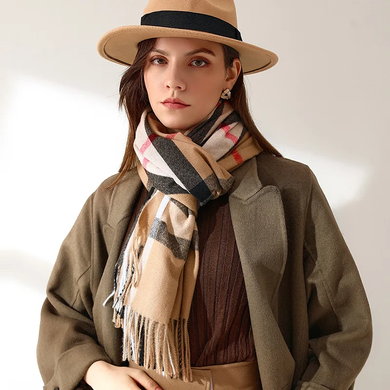 Fashionable Plaid Scarf for Women Autumn and Winter Imitation Cashmere Scarf Mid-length Warm Scarf Shawl Sweet Scarf Cute Scarf