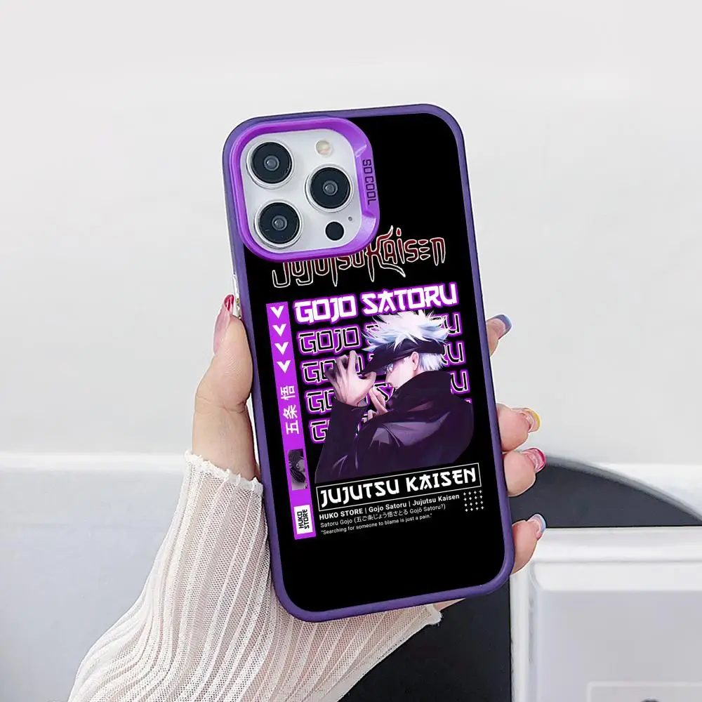 Jujutsu Kaisen Satoru Gojo funda de teléfono para iPhone 17 16 15 14 13 12 11 X XR XS 8 7 Air Pro Max Plus cubierta translúcida púrpura