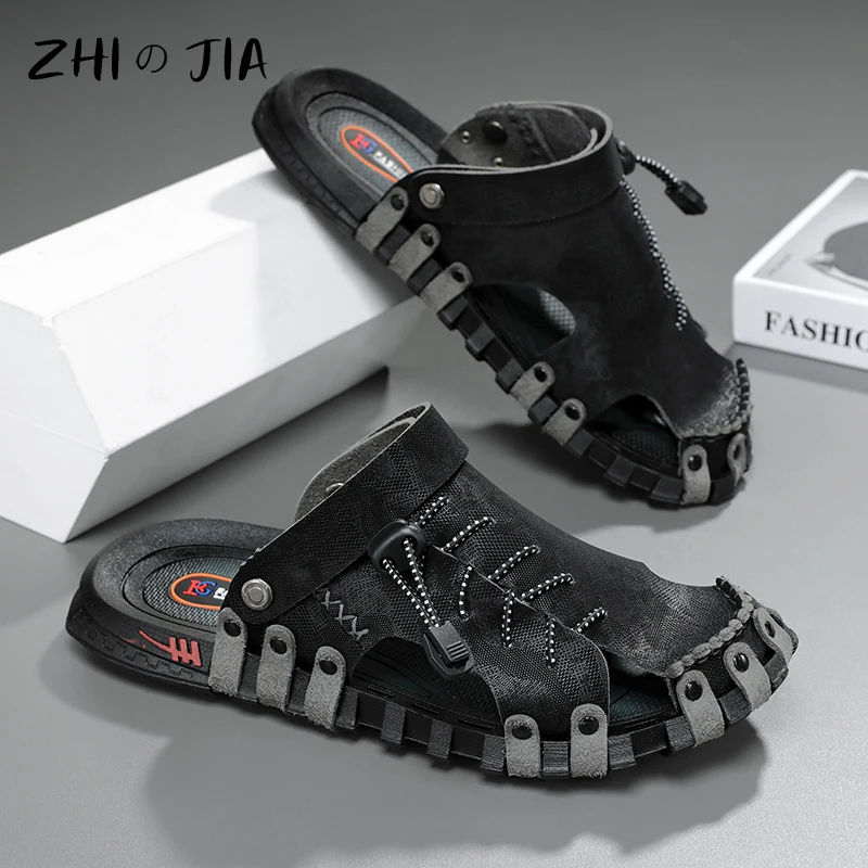Summer Beach Shoes Fashion Slippers Large Handmade Men's Shoes Outdoor Breathable Sandals Driving Flat Shoes 39-46