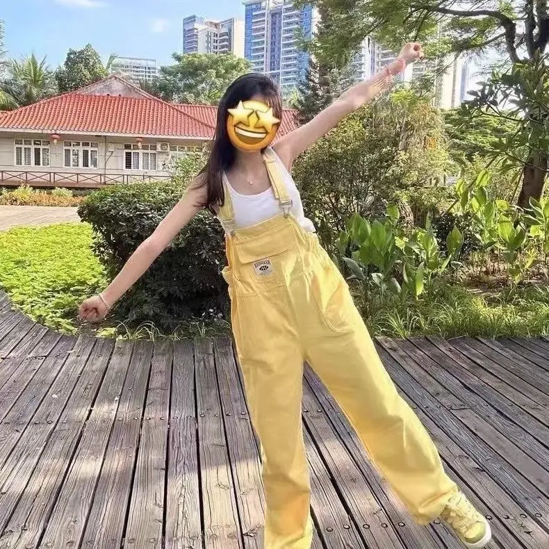 

Casual Denim Overalls ex Loose Fit Workwear Sle Summer Trendy Ladies Jeans l Waist No Stretch Chinese Production