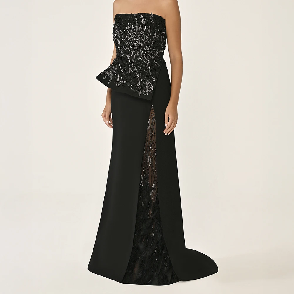 

Customized Mermaid Evening Dresses Floor-length Strapless Sleeveless Prom Gown Fashion Sequined Draped Backless Party Gown