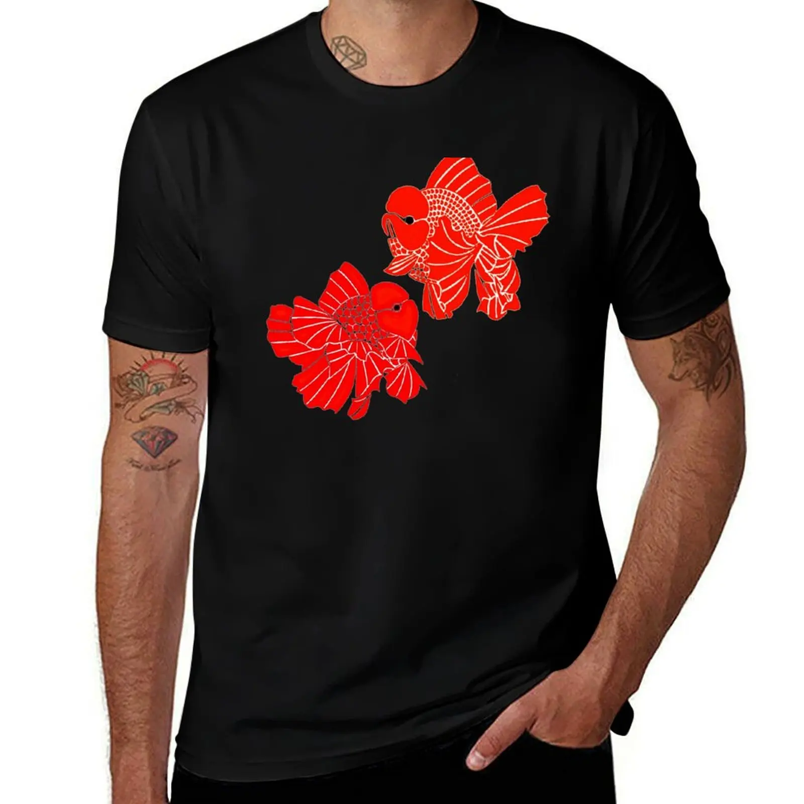 Fancy Oranda Goldfish Pair Logo Full Red T-Shirt Lightweight Cooling Short Sleeve Tee T-Shirt