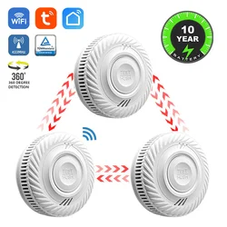 Batteria da 10 anni WiFi Tuya e Multi dispositivo rilevatore di fumo interconnesso Wireless 433MHz collegare la copertura del sensore allarme sonoro antincendio domestico