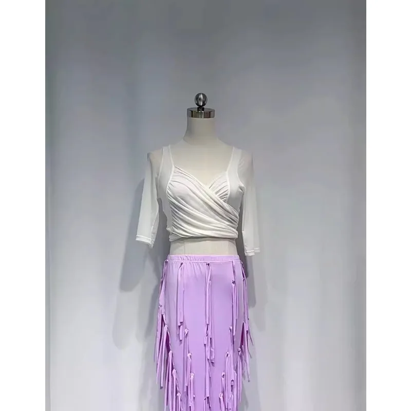 Customized Belly Dance Costumes Split Handmade Tassel Skirt for Individual Group Practice Bellydancing Cheap Clothes