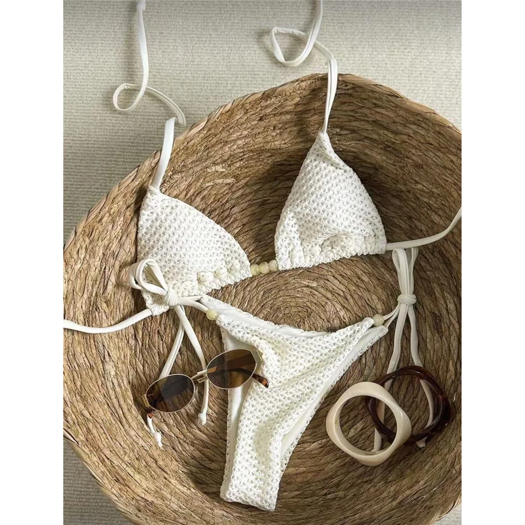 Zweiteiliges Bikini-Set mit Trägern, hohem Beinausschnitt, Badeanzug, Badebekleidung, aushöhlendem Design, Neckholder-Bikini, Damen-Badeanzug, Damen-Badebekleidung M126 – Detail 12