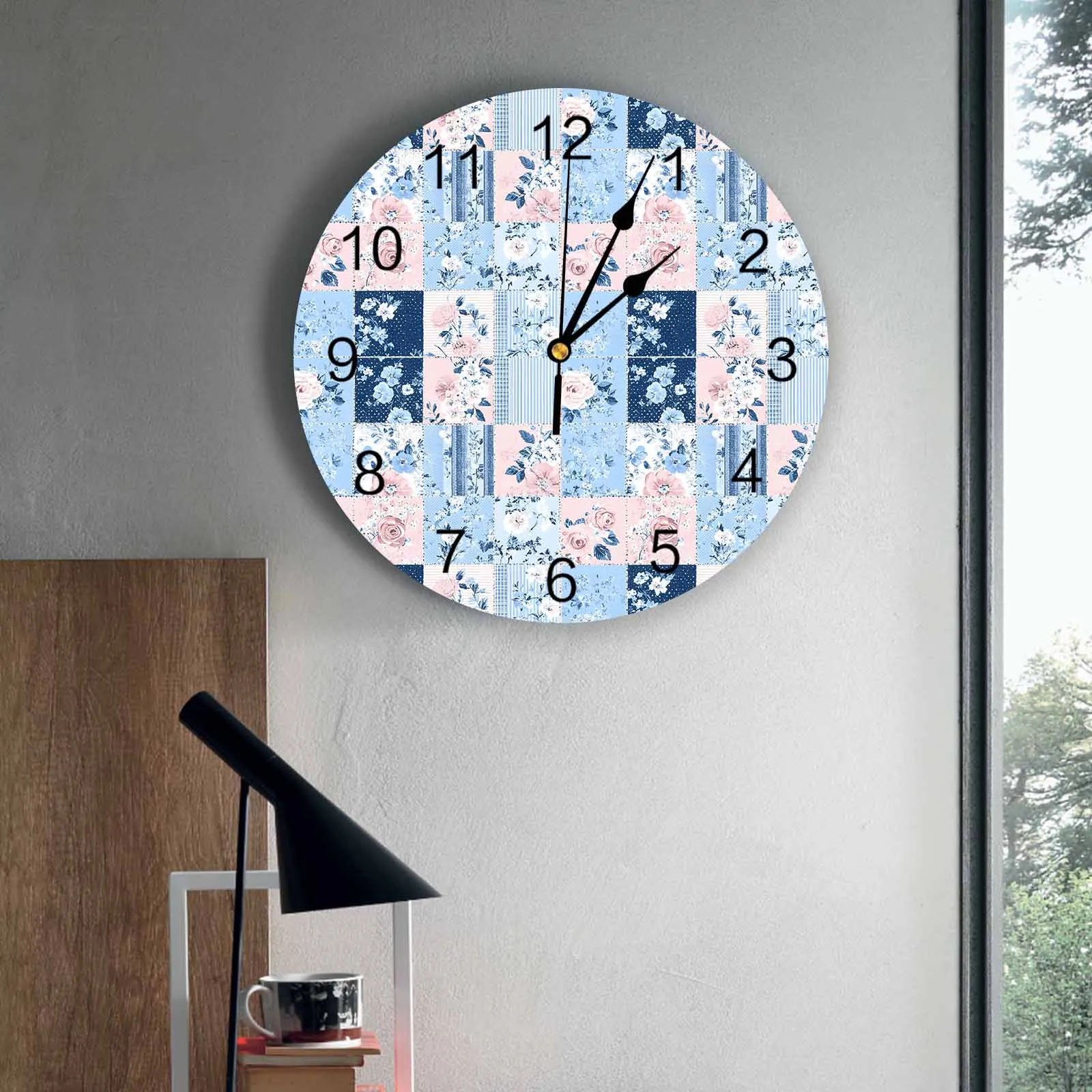 Farmhouse Vintage Texture Blue Pink PVC Wall Clock Bedroom Decoration Wall Clock Modern Design Home Decore Wall Digital Clock