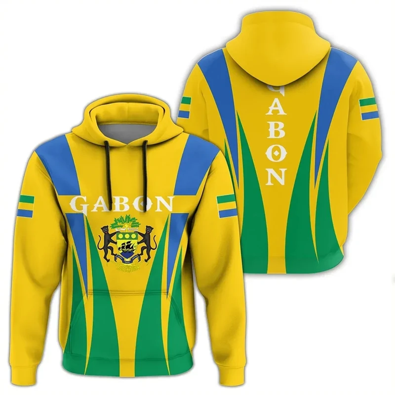 Africa Gabon Map Flag 3D Print Hoodies For Men Clothes Patriotic Tracksuit National Emblem Graphic Sweatshirts Male Hoody Tops