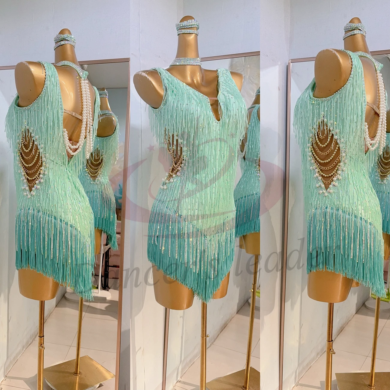 

Latin Dance Costume Rhinestone Women's High-end Customized Sleeveless Bead Tube Tassel Skirt Samba Dance Dress Performance Dress
