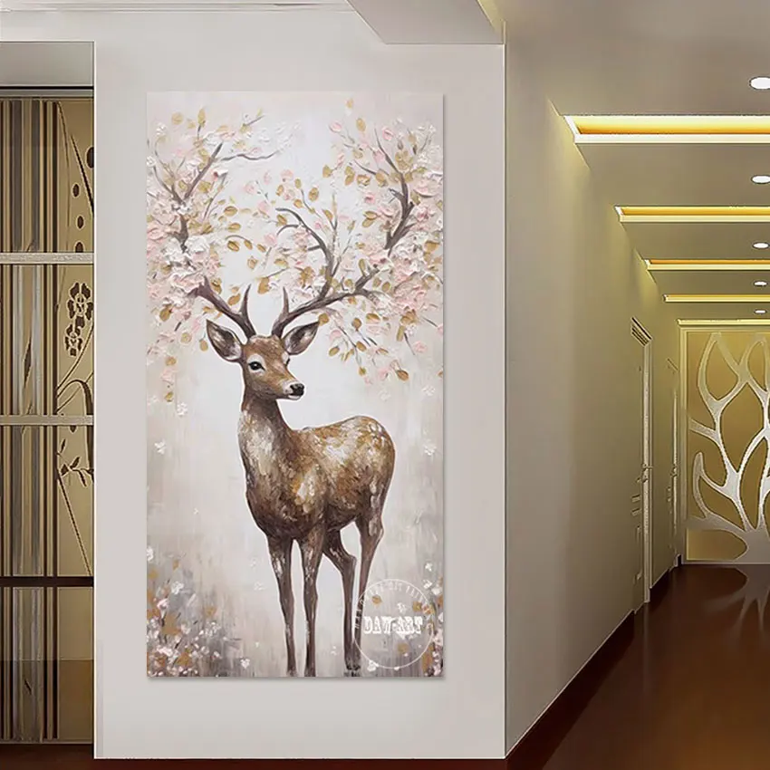 

Office Artwork Animal Abstract Picture Hand Painting Deer Head Wall Decoration Canvas Art Cute Beauatiful Design Frameless Gift