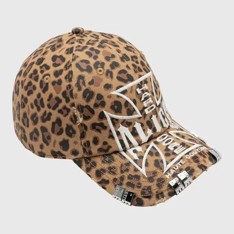 Opium Alice Baseball Cap with Cross Leopard Print Embroidery Rivet Destroyer Lighter Clip Unisex Cotton Hat for Teens