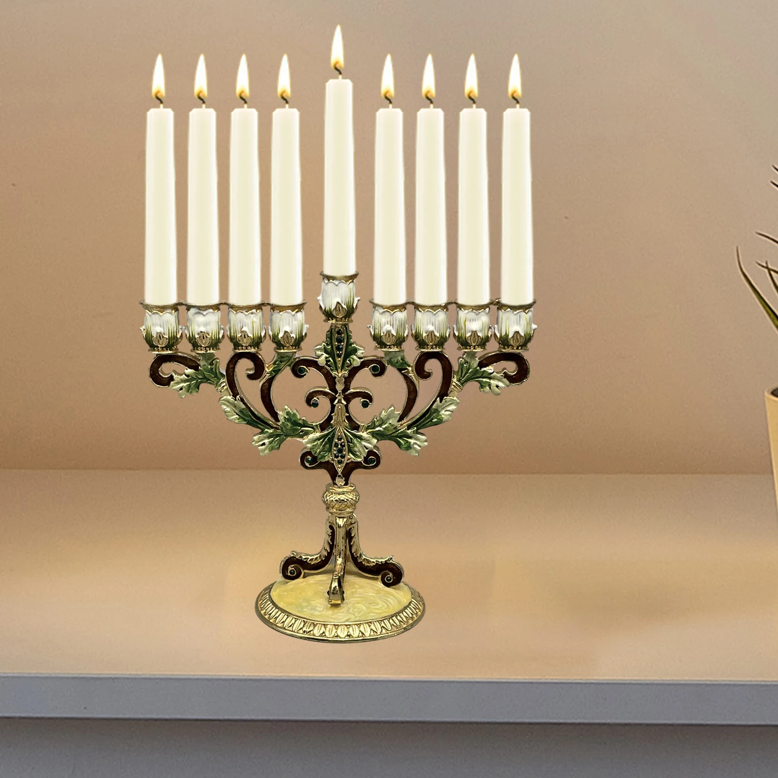 9 Branches Candle Holder Metal Antique Designed Candelabrum Hanukkah Menorah Antique Bejeweled Candle Holder Home Decor Gifts