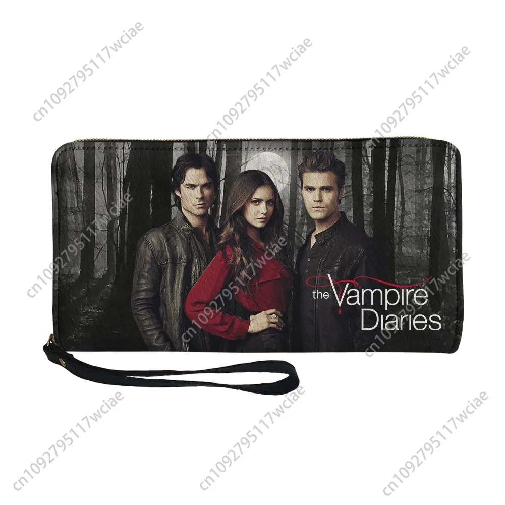 뱀파이어 다이어리 맞춤형 지갑 지갑 남성 여성 청소년 지퍼 롱 지갑 더블 프린트 휴대용 지갑 선물 가방