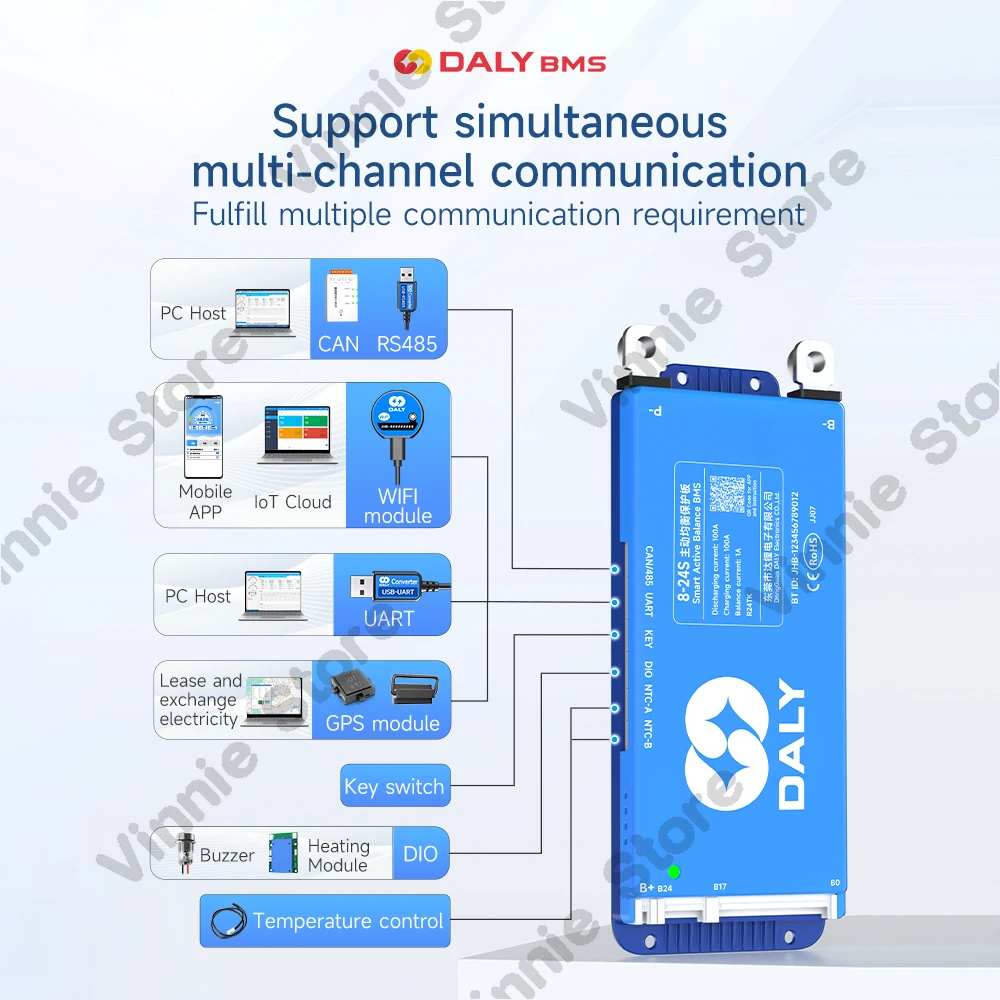 Smart Active Balance BMS 1A Active Balance bluetooth UART 40A 60A 100A 150A for Lifepo4 Li-Ion battery 18650