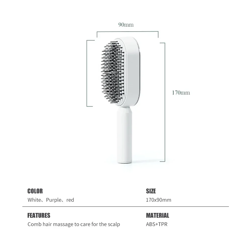 Self Cleaning Hair Brush for Women One-key Cleaning Hair Loss Airbag Massage Scalp Comb Anti-Static Hairbrush Styling Tools