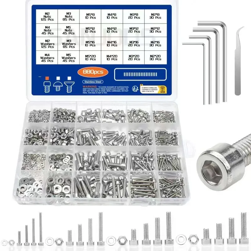 304 stainless steel boxed screw, hexagonal socket screw, cylindrical head screw, nut set combination