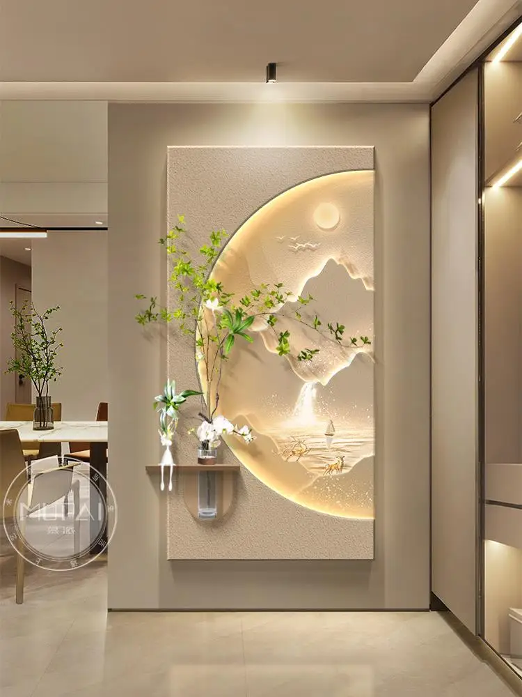 Flowing water generates wealth and enters the house. Hanging paintings on the opposite door, porch dec