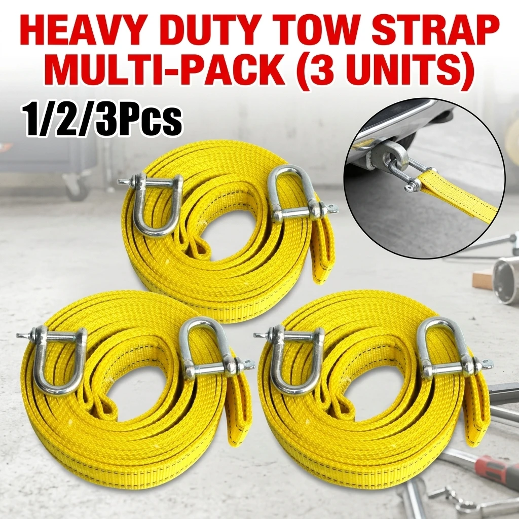 3M Car Tow Cable Heavy Duty 3 Ton Trailer Double Thick Traction Strap With Hook Rope For Vehicle Recovery Transportation Pile