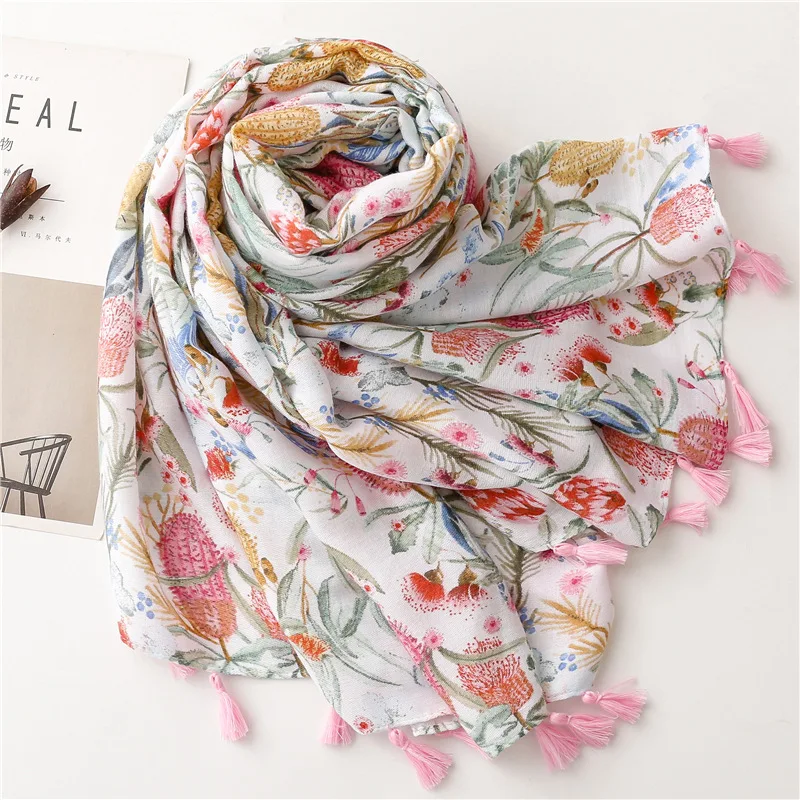 Women Autumn Spring Long Scarf Japanese Style Sweet Long Fruit Printed Scarves Designer Hijab Scarf Autumn Accessories