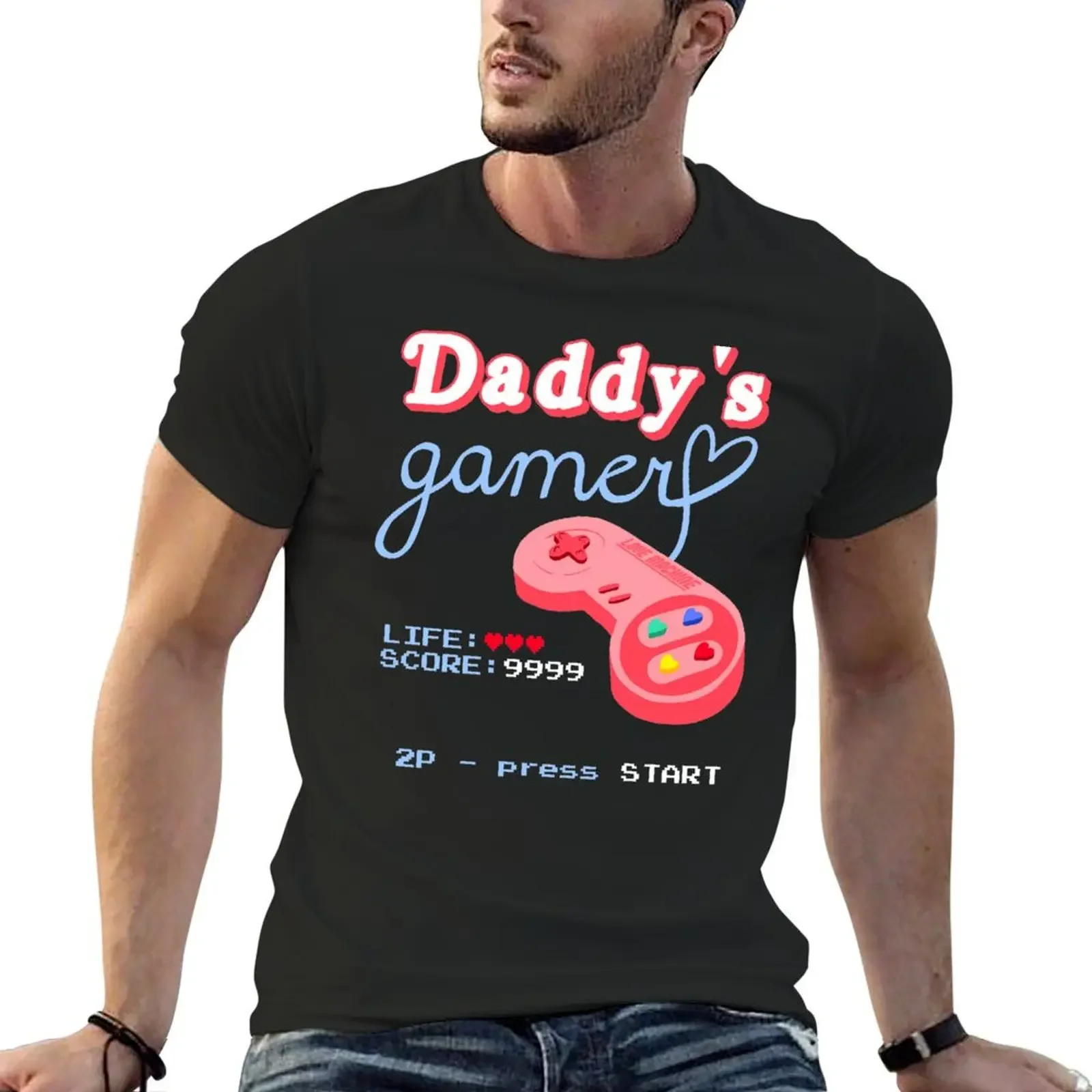 Daddy's Gamer - Pink Version T-Shirt cotton graphic tees customizeds t shirt men