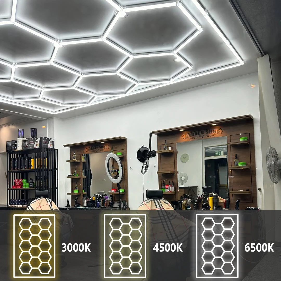 六角形ledライト-3000k-4500k-6500k-高出力-ハニカム天井照明-ガレージ、作業場、美容室、洗車場、ジム用-明るい