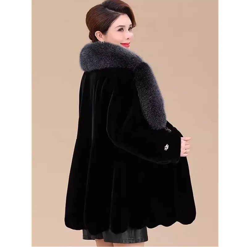 Winter New Korean Fur Coat Women Fashion Elegant V-Neck Mid-Length Imitation Fox Hair Mink Fur Jacket Female Outerwear Tide W678