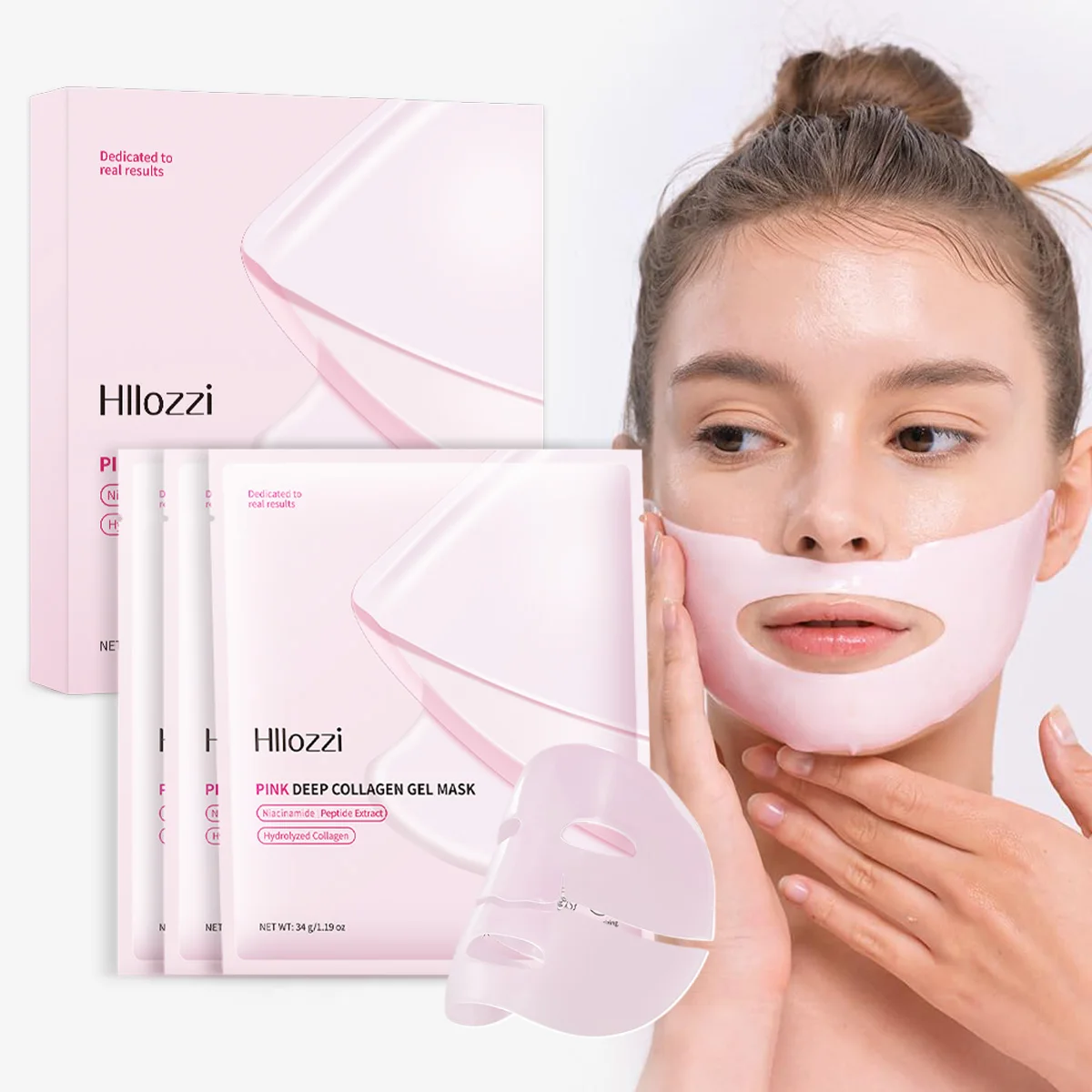 Pink collagen gel mask, suitable for night use, hydrating and moisturizing, containing collagen, making the skin glow
