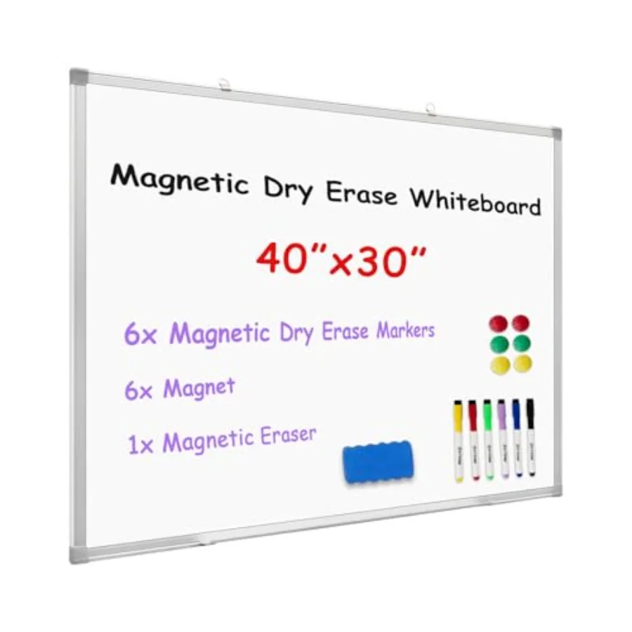 

Magnetic Dry Erase Whiteboard 40x30 Inch - Aluminum Framed Wall Mounted White Board with Marker Tray Marker Magnets and Eraser
