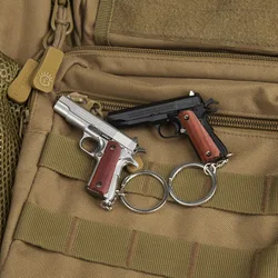 Mini Gun Toys 1/3 Metal 1911 Keychain Shell Eject Wood Grip Toy Gun Miniature Collection of Alloy Pistols Pendant for Gift