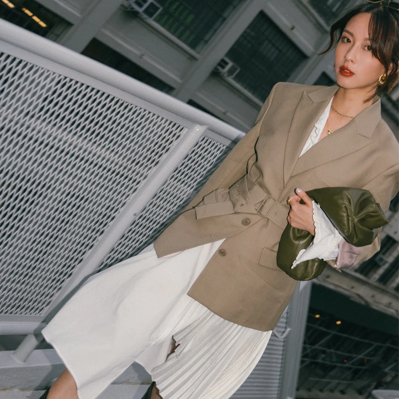 

Street Sle Long Sve Women's Suit Casual Design by Little Octopus Blogger Polyester V-ne Single Button Loose Fit