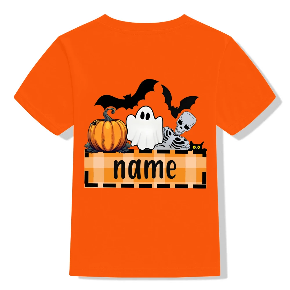 Custom Name Ghost&Pumpkin Print Halloween Kid Tee Top Personalize Short Sleeve Child T-shirt Halloween Holiday Party Clothing