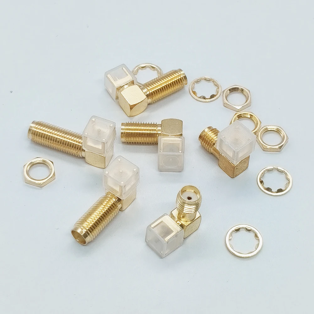 5 Stück SMA-KWE 90 ° Winkel-RF-Stecker SMA PCB-Montage, verlängertes Gewinde 14,5/17/19/20/23mm, vergoldeter Koaxial-Antennenanschluss – Detail 5