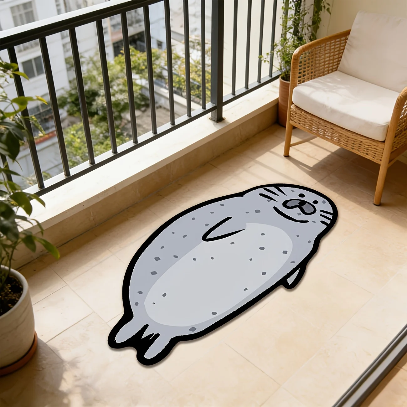 VIKAMA Cute Seal Shaped Rug,Non‑Slip Mat,Cartoon Spotted Seal Irregular Animal Carpet for Bedroom Bedside Indoor Decor Rug