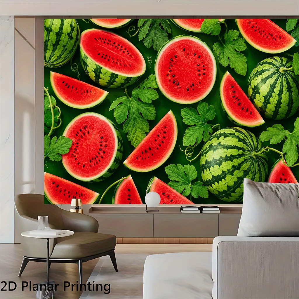 Vibrant Watermelon Slice Tropical Pattern Tapestry Wall Art Greenery Wall Hanging Summer Foodie Kitchen Living Room Decor