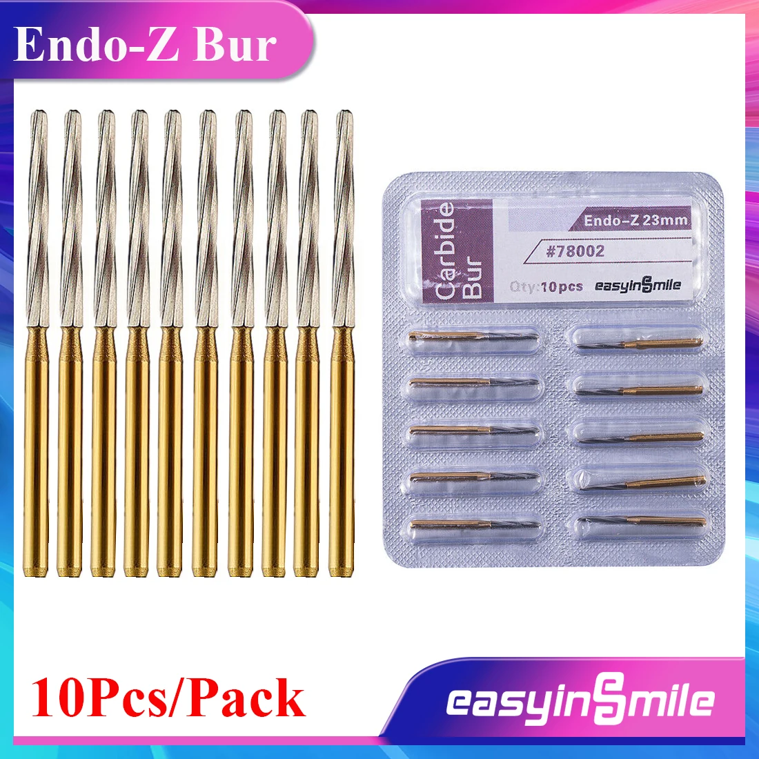 EASYINSMILE 10Pcs  Dental Endodontic Polishing Bur Drills Carbide Tungsten Steel FG Endo-Z 1.4*23*9mm