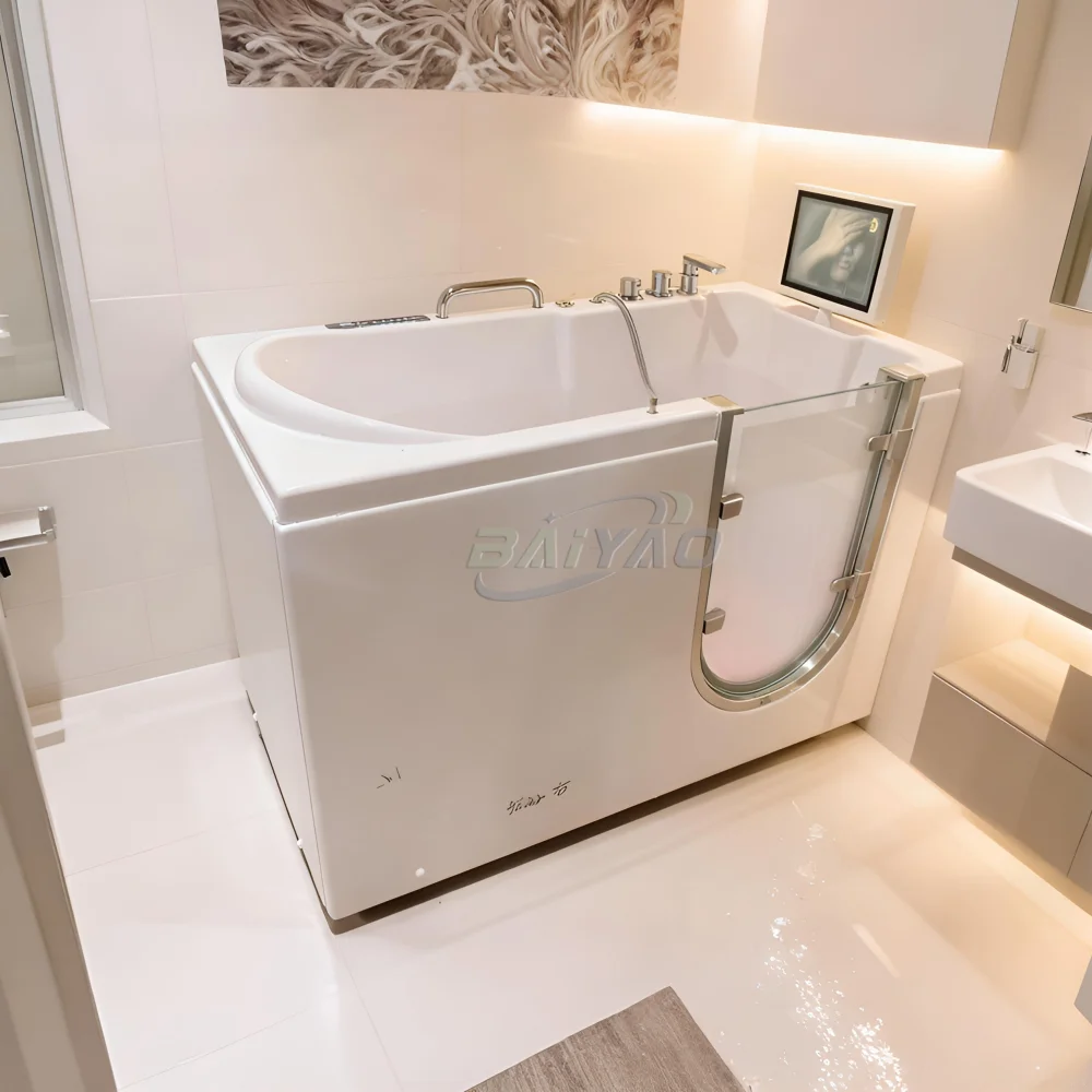 

Walk-in Tub With Soft Cushion Seat Senior Friendly Comfortable Soak Anti-Slip Base Slip Resistant Surface Easy Step Entry