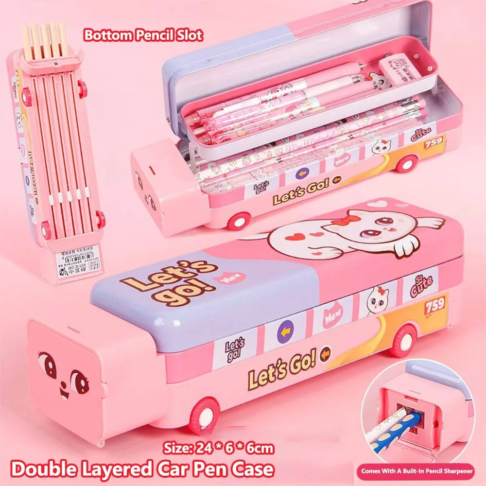 New Metal Pencil Case Three-layers Large Capacity Multi-functional Stationery Box Car Shape Pen Box Back To School Gift