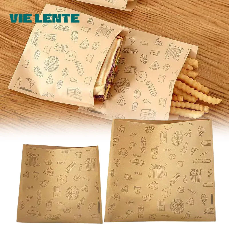 Bolsa de papel a prueba de grasa de 50 Uds., bolsa de papel Kraft, bolsa de embalaje de alimentos, embalaje desechable, accesorios de cocina de papel para hornear