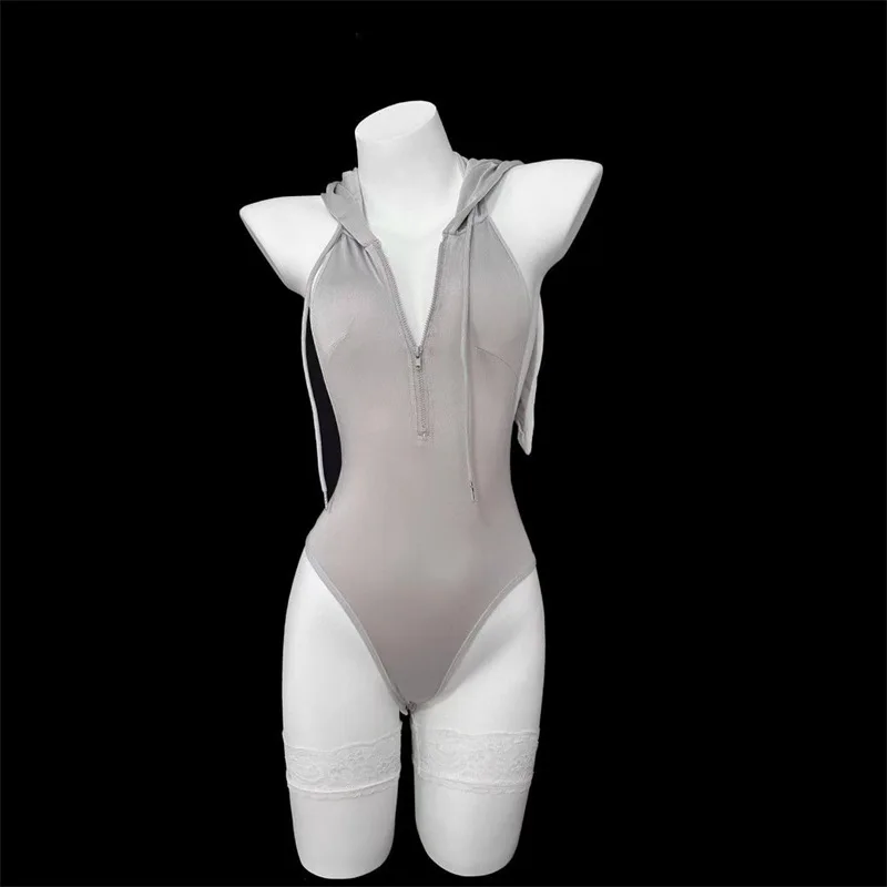 Fashion Women Sexy Low Cut Backless Long Rabbit Ear Hooded Bodysuits Office Lady Funny Sports Jumpsuit Girl Dance Clothing Ju38